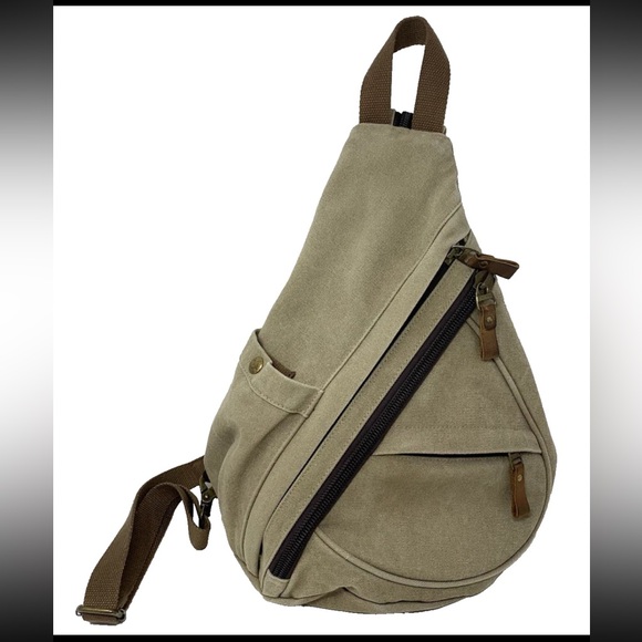 Canvas Sling Bag Unisex Khaki Crossbody Backpack Shoulder Daypack Conceal Carry - Picture 13 of 16